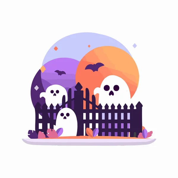 Fantasma Lindo Dibujado Mano Halloween Estilo Plano Aislado Fondo — Vector de stock