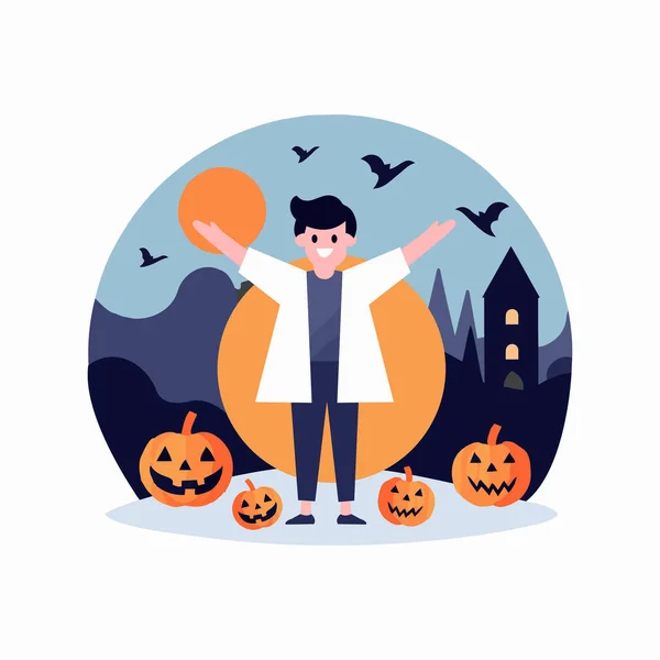 Main Dessiné Halloween Mignon Vampire Dans Plat Style Isolé Sur — Image vectorielle