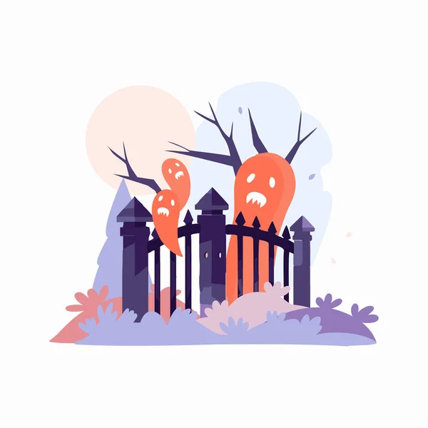 Hand Drawn Halloween Castle Fence Flat Style Isolated Background — Stock Vector