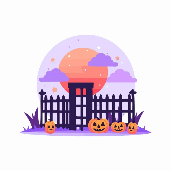 Handgezeichneter Halloween Burgzaun Flachen Stil Isoliert Auf Hintergrund — Stockvektor
