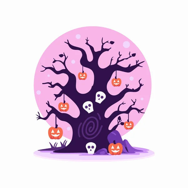 Hand Drawn Halloween Tree Flat Style Isolated Background — Stock Vector