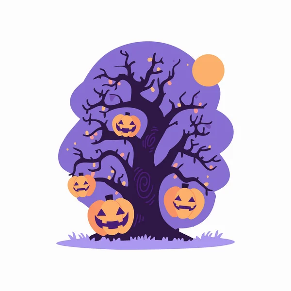 Arbre Halloween Dessiné Main Dans Style Plat Isolé Sur Fond — Image vectorielle