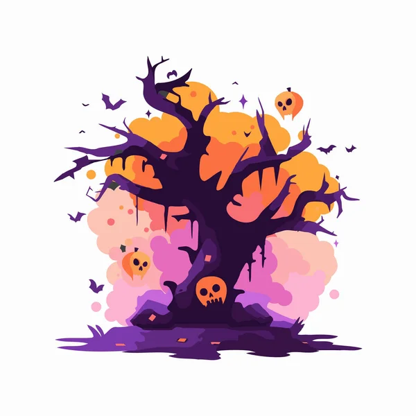 Arbre Halloween Dessiné Main Dans Style Plat Isolé Sur Fond — Image vectorielle
