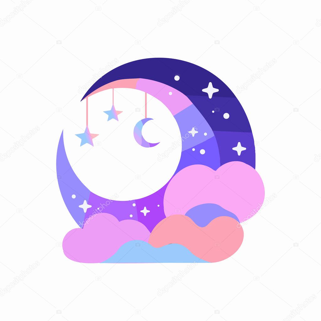 Hand Drawn crescent moon in flat style isolated on background