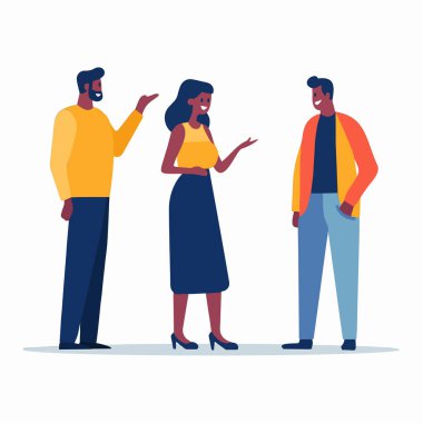 El çizimi arkadaş grubu arka planda izole bir şekilde konuşuyorlar.