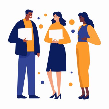 El çizimi arkadaş grubu arka planda izole bir şekilde konuşuyorlar.