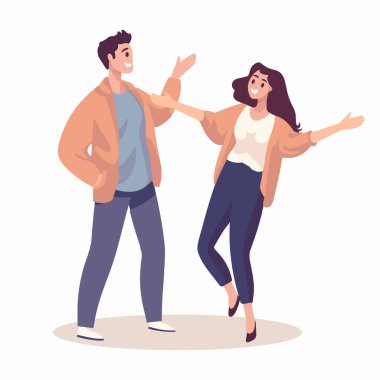 El çizimi arkadaş grubu arka planda izole bir şekilde konuşuyorlar.