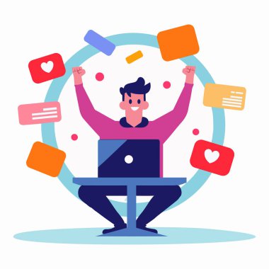 El Çizimi İşadamı arka planda izole edilmiş düz bir şekilde işi bitirmekten mutluluk duyar