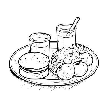 Arka planda karalama tarzında el çizimi fast food