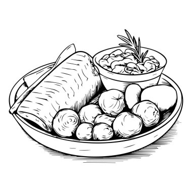 Arka planda karalama tarzında el çizimi fast food