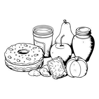 Arka planda karalama tarzında el çizimi fast food