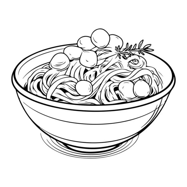 Hand Drawn Delicious Noodles Doodle Style Isolated Background — Stock Vector
