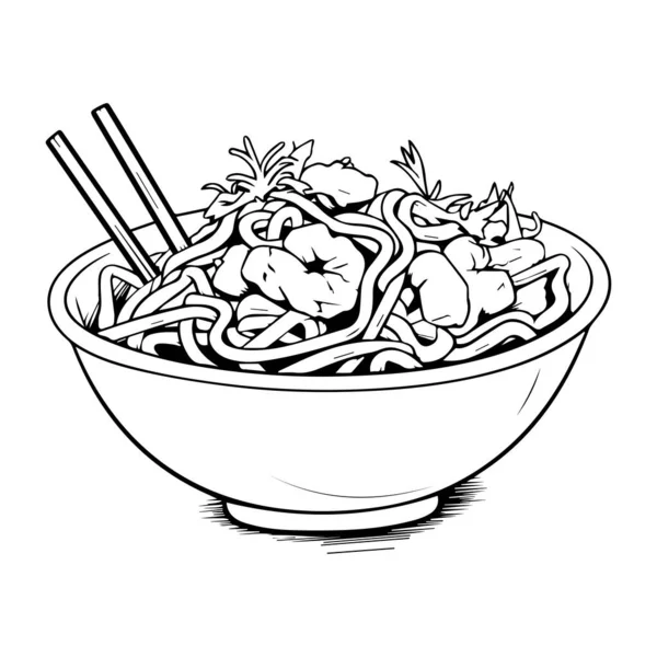 Χέρι Σχεδιασμένο Νόστιμα Noodles Στυλ Doodle Απομονώνονται Στο Παρασκήνιο — Διανυσματικό Αρχείο
