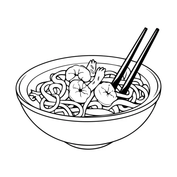 Hand Drawn Delicious Noodles Doodle Style Isolated Background — Stock Vector