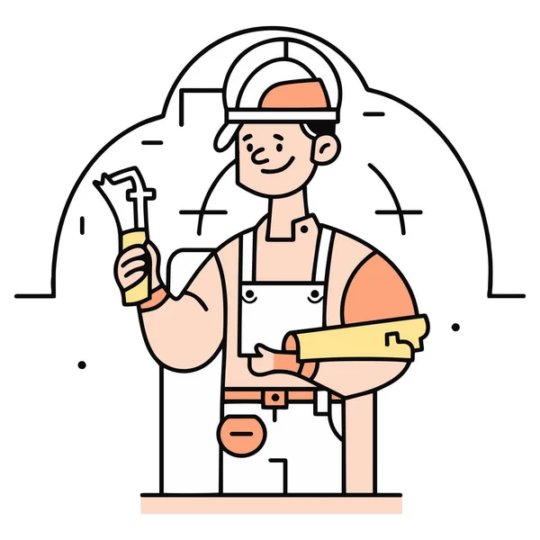 Personagem Carpinteiro Desenhado Mão Estilo Plano Isolado Fundo —  Vetores de Stock