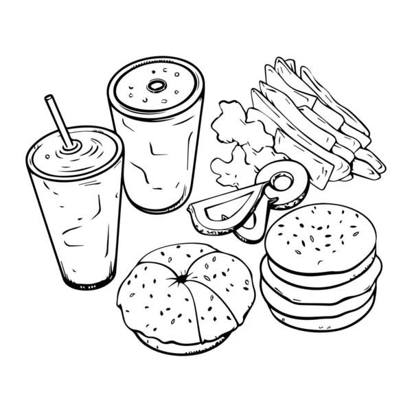 Hand Drawn Fast Food Doodle Style Isolated Background — Stock Vector