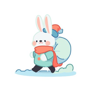 El çizimi, arka planda izole edilmiş şirin bir Noel tavşanı.