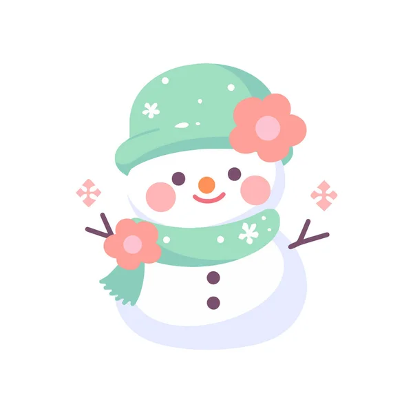 Hand Drawn Cute Snowman Flat Style Isolated Background — Stock Vector