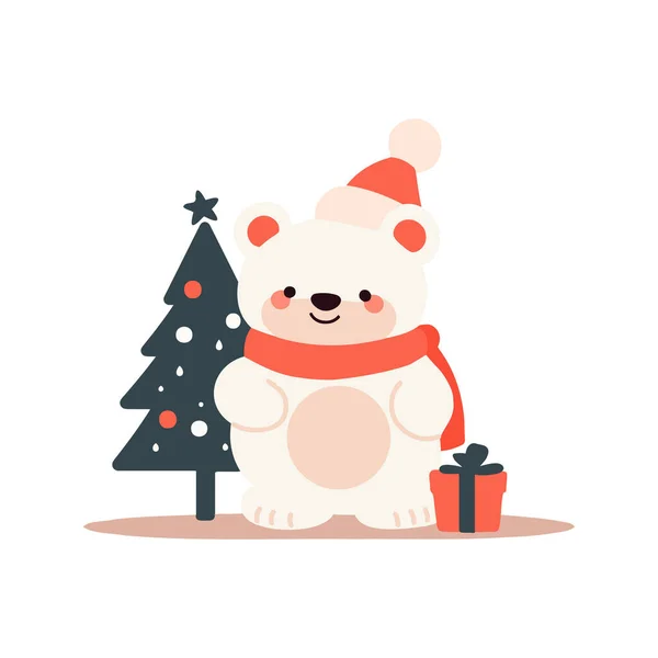 Handgezeichneter Niedlicher Weihnachtsbär Flachen Stil Isoliert Auf Hintergrund — Stockvektor