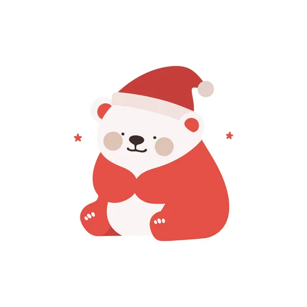 Mão Desenhado Bonito Urso Natal Estilo Plano Isolado Fundo — Vetor de Stock