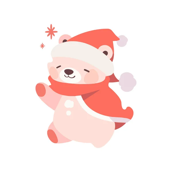Handgezeichneter Niedlicher Weihnachtsbär Flachen Stil Isoliert Auf Hintergrund — Stockvektor