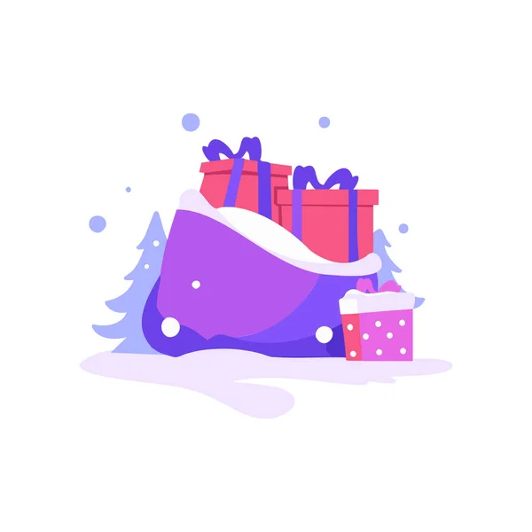 Ručně Kreslené Vánoční Dárkové Tašky Plochém Stylu Izolované Pozadí — Stockový vektor