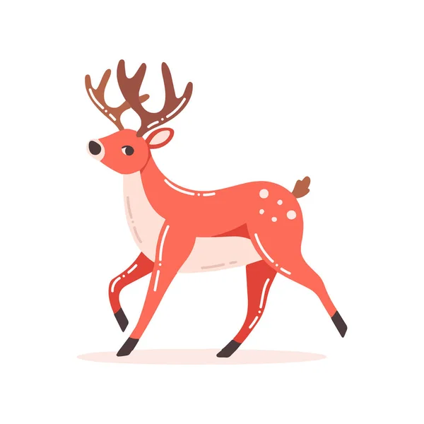 Hand Drawn Christmas Reindeer Flat Style Isolated Background — Stock Vector