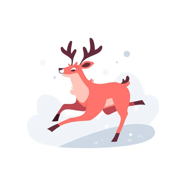 Hand Drawn Christmas Reindeer Flat Style Isolated Background — Stock Vector