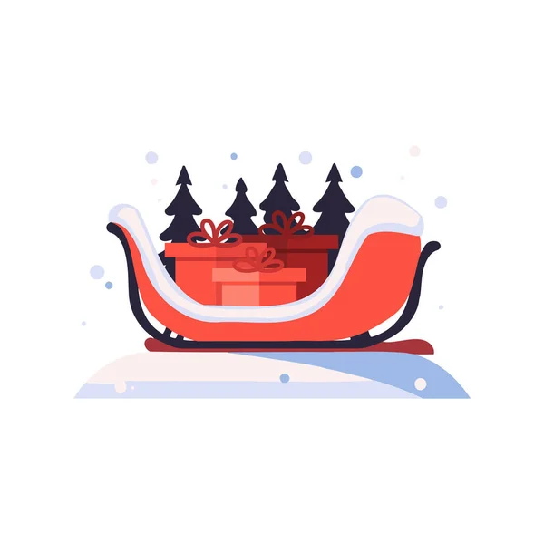 Ručně Kreslené Vánoční Saně Santa Plochém Stylu Izolované Pozadí — Stockový vektor