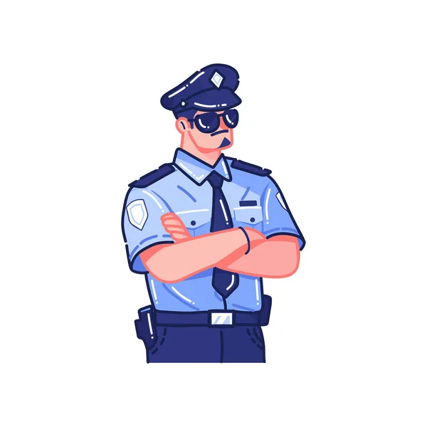 手描きかわいい警官でフラットスタイルで隔離された背景 — ストックベクタ
