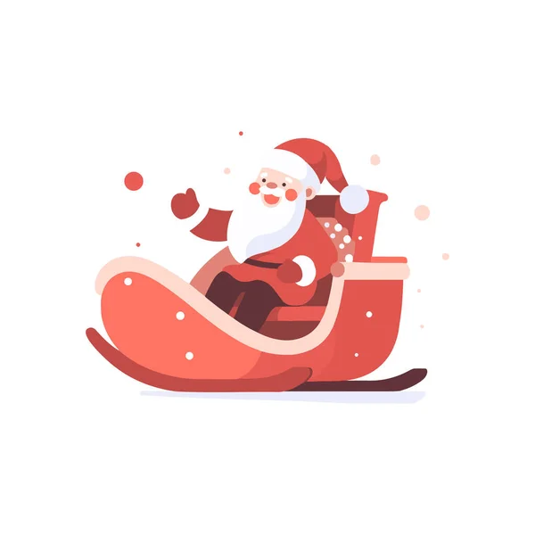 Hand Getrokken Kerst Santa Slee Platte Stijl Geïsoleerd Achtergrond — Stockvector