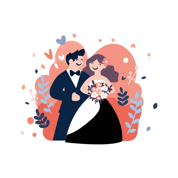 Ζευγάρι Ζωγραφισμένο Στο Χέρι Υπέροχο Γάμο Επίπεδο Στυλ Απομονωμένο Φόντο — Διανυσματικό Αρχείο