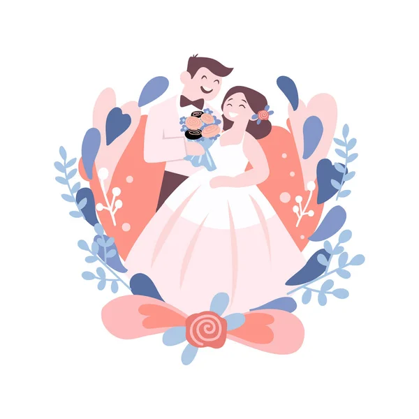 Handgezeichnetes Paar Mit Reizender Hochzeit Flachen Stil Isoliert Auf Hintergrund — Stockvektor