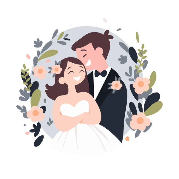 Handgezeichnetes Paar Mit Reizender Hochzeit Flachen Stil Isoliert Auf Hintergrund — Stockvektor
