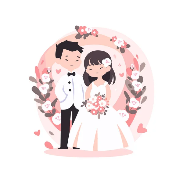 Hand Drawn Couple Lovely Wedding Flat Style Isolated Background — Stock Vector