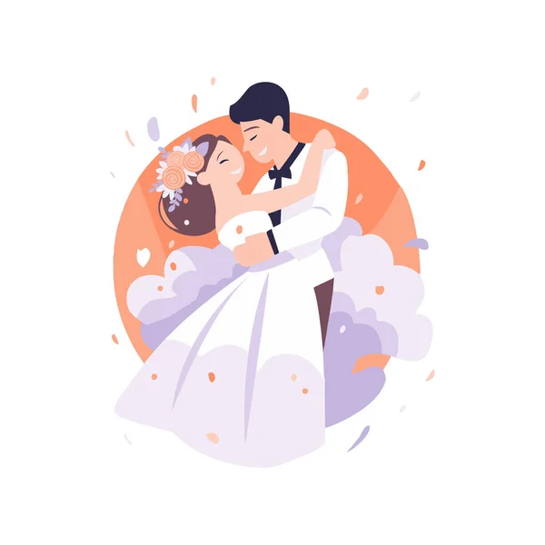 Ručně Kreslený Pár Krásnou Svatbu Plochém Stylu Izolované Pozadí — Stockový vektor