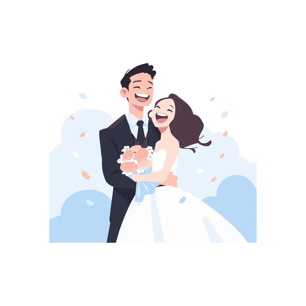 Couple Dessiné Main Avec Beau Mariage Dans Style Plat Isolé — Image vectorielle