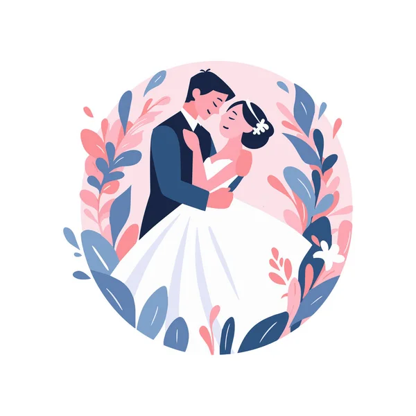 手绘夫妻 背景上的背景与漂亮的婚礼格格不入 — 图库矢量图片