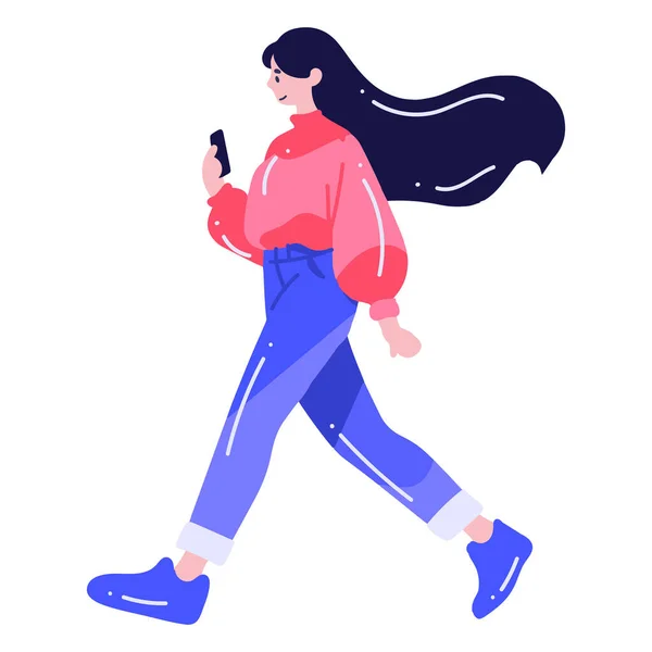 Dibujado Mano Mujer Adolescente Caminando Corriendo Estilo Plano Aislado Fondo — Archivo Imágenes Vectoriales