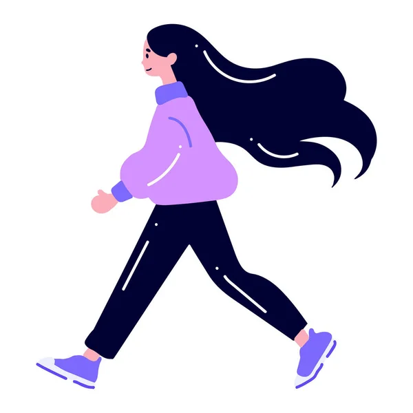 Dibujado Mano Mujer Adolescente Caminando Corriendo Estilo Plano Aislado Fondo — Vector de stock