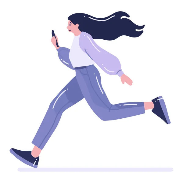 Hand Drawn Teenage Woman Walking Running Flat Style Isolated Background — Stock Vector