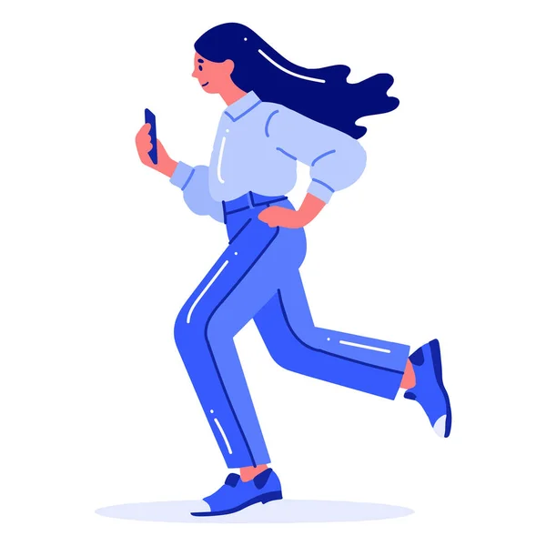 Dibujado Mano Mujer Adolescente Caminando Corriendo Estilo Plano Aislado Fondo — Vector de stock