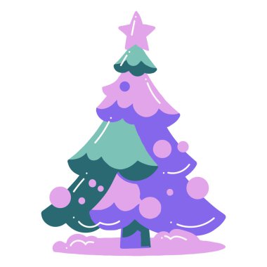 Hand Drawn christmas tree in flat style isolated on background