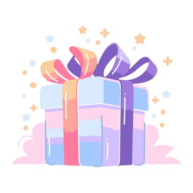 Hand Drawn christmas gift box in flat style isolated on background