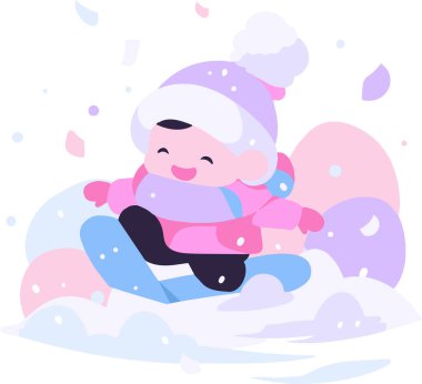 Noel 'de karda oynayan el çizimi çocuklar arka planda izole edilmiş bir şekilde.