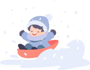 Noel 'de karda oynayan el çizimi çocuklar arka planda izole edilmiş bir şekilde.