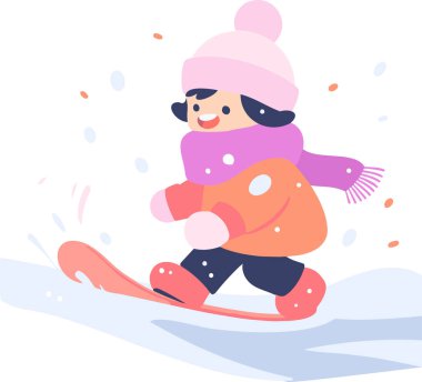 Noel 'de karda oynayan el çizimi çocuklar arka planda izole edilmiş bir şekilde.