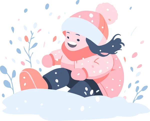 Enfants Dessinés Main Jouant Dans Neige Noël Dans Style Plat — Image vectorielle