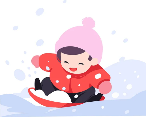 Handgezeichnete Kinder Die Weihnachten Schnee Spielen Flach Hintergrund Isoliert — Stockvektor
