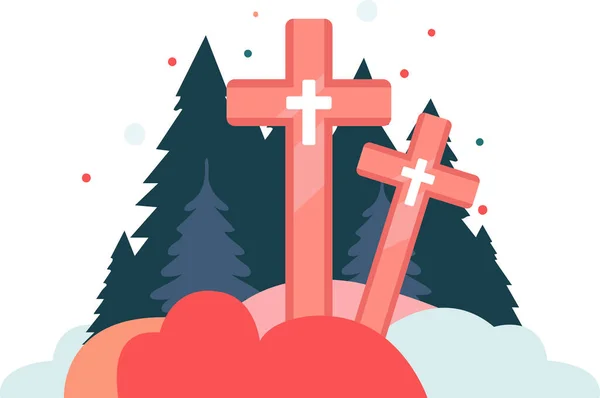 Croix Noël Dessinée Main Dans Style Plat Isolé Sur Fond — Image vectorielle